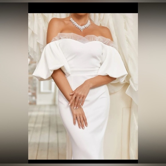 Elegant Off-Shoulder White mermaid Gown Wedding dress NEW - Picture 3 of 5